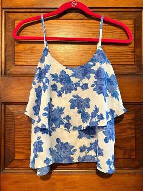 Paper Crane Blue Floral Tiered Camisole with Lattice Back Size S